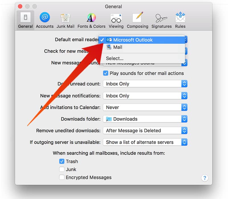 Macos change default email application